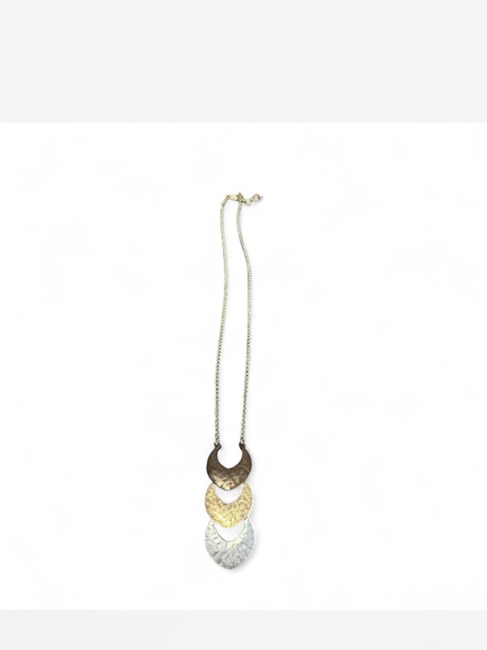 Layered Tri-Tone Crescent Pendant Necklace - Gold, Silver, Bronze